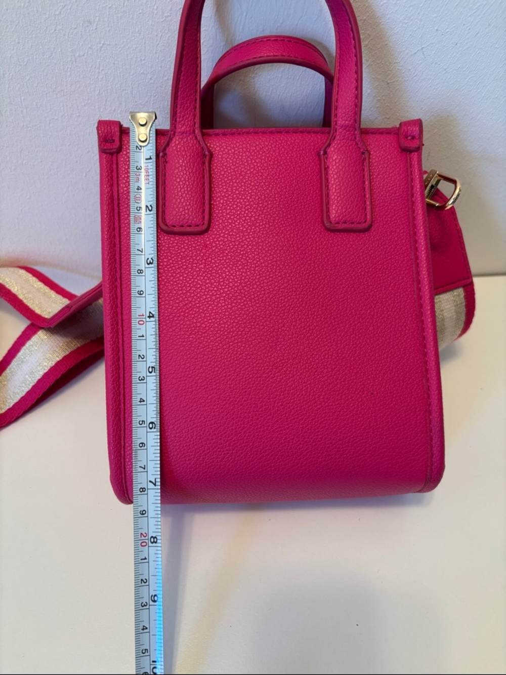 Anne Klein Hot Pink Leather Crossbody Bag with Striped Strap - Picture 3 of 9